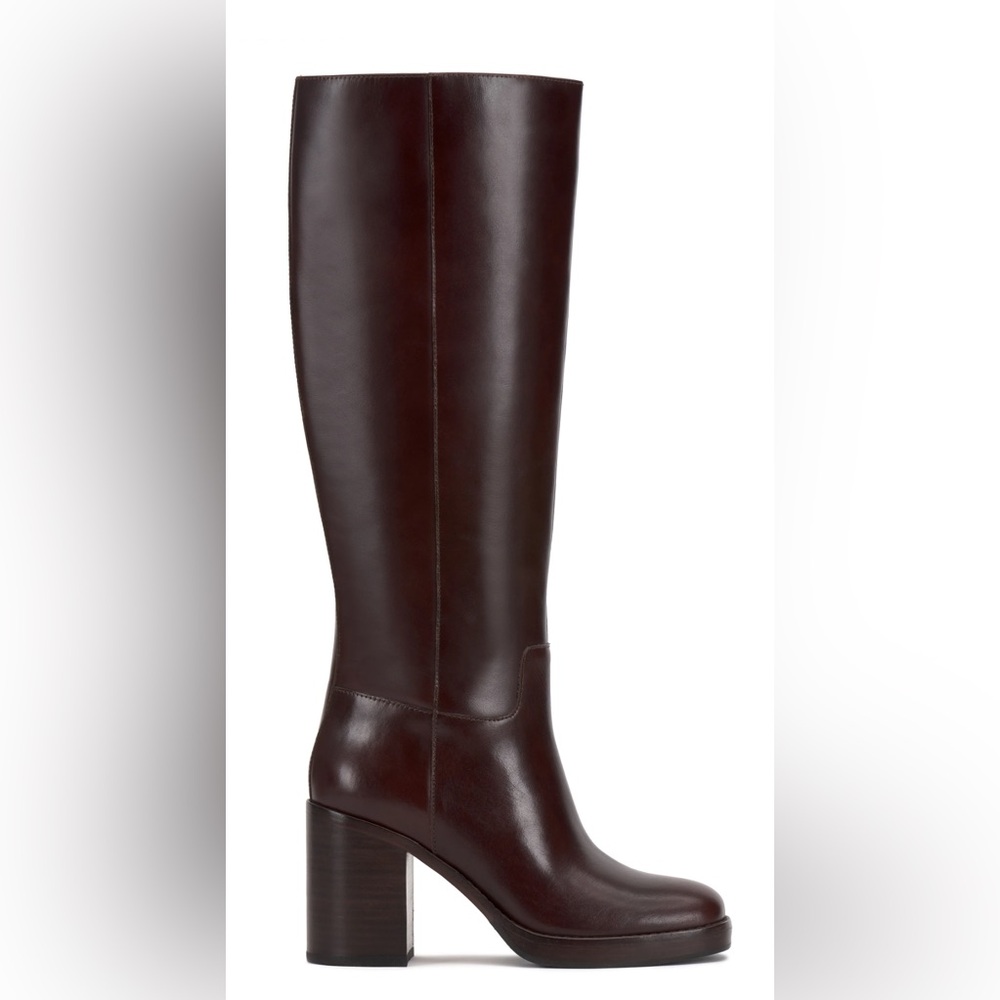 Vince Camuto Gibi Leather Knee-High Boots Size 8, Rich Mahogany